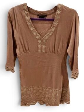 BCBG Max Azria Soft Brown Detailed Tunic Top. Sz M